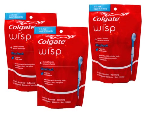 Colgate Max Fresh Wisp Disposable Mini Toothbrush, Peppermint , 3 Pack (24 Count)