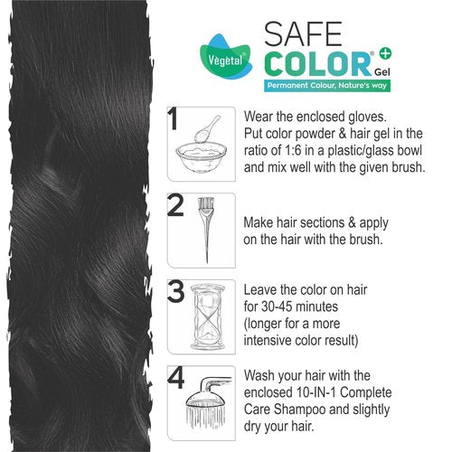 Vegetal Safe Color+ Organic Permanent Gel Hair Color, Soft Black 1.0, No Ammonia, Made with Natural Herbs, 100% Gray Coverage, 30-Day Color Lock 190 ml