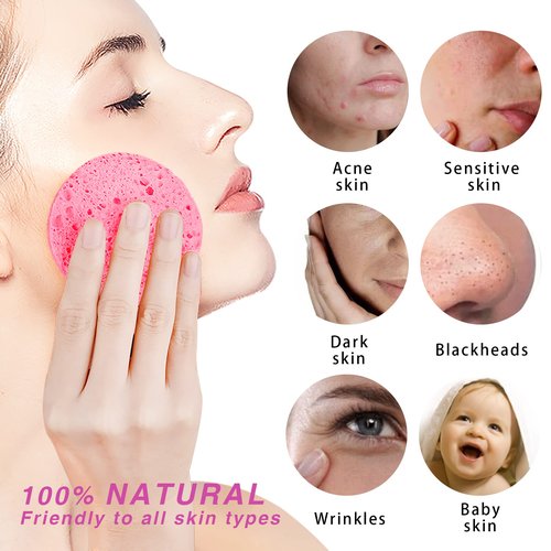 50-Count Compressed Facial Sponges, GAINWELL White Cellulose Facial Sponges, 100% Natural Cosmetic Spa Sponges for Facial Cleansing, Exfoliating Mask,