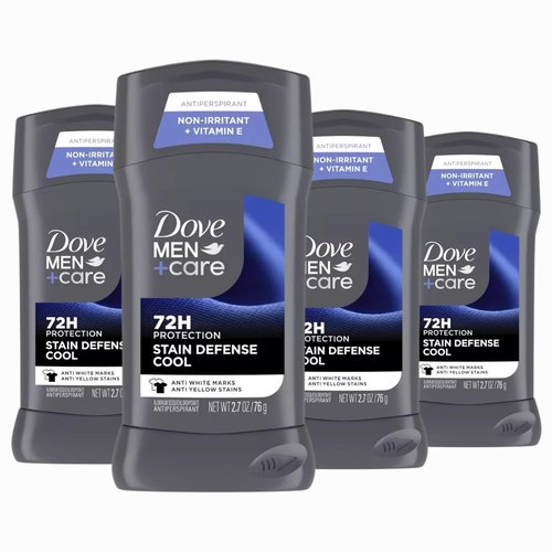 Dove Men+Care Deodorant Stick 4 Count Stain Defense Cool for Men, Anti-white Marks & Anti-yellow Stains with 72-hour Sweat and Odor Protection 2.7 oz
