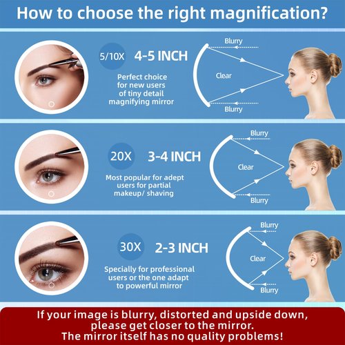 30X Magnifying Mirror with Lights, 6inch Large Makeup Magnifying Mirror, Lighted 30X High Magnifying Mirror, Travel Magnifying Mirror with Lights 30X, Portable LED Magnified Mirror with 3 Suction Cups