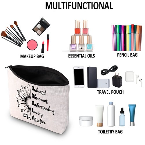 G2TUP Doula Quote Thank you Appreciation Gift Dedicated Observant Understanding Loving Attentive Makeup Bag Midwife Doula Cosmetic Bag OBGYN Gift (Dedicated Observant White Bag 1.0)