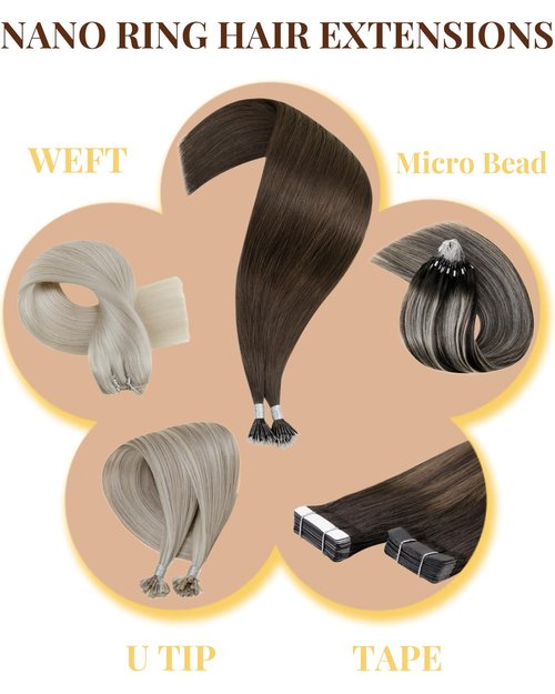 Hetto Nano Bead Hair Extensions Human Hair Ash Blonde Highlight with Bleach Blonde Nano Ring Hair Extensions Blonde Highlights Nano Hair Extension Invisible 16 Inch 1g/s 50g