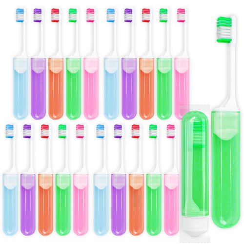 Travel Size Toothbrush Bulk Disposable Toothbrushes Individually Wrapped ,Mini Toothbrush With Toothbrush Cover Folding Toothbrushes Camping Toothbrush for Camping,Hiking,Traveling,School (100)