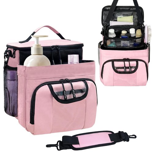 Large Toiletry Bag for Women Men, Bathroom Bag, Water Resistant Portable Shower Caddy for College Dorm, Hanging Toiletry Bags for Traveling, Gym Camping Cruise Ship Travel Essentials Shower Bag (Pink)