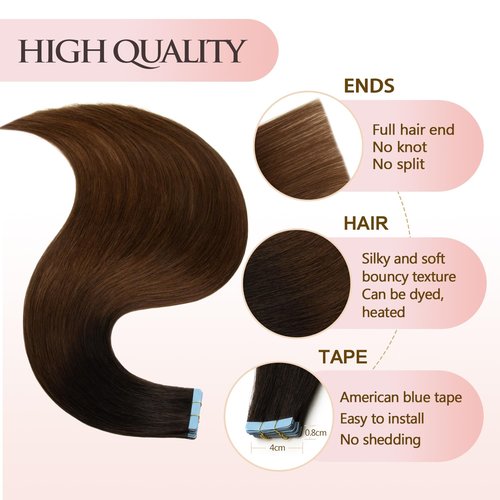 AGMITY Invisible Tape in Hair Extensions Human Hair Omber Off Black/Middle Brown 16 inches 20pcs 40g/pack Invisible Thick Hair Tape in Extensions(16 inches #T1b-4)