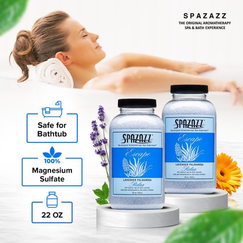Spazazz Aromatherapy Hot Tub Crystals – Palmarosa Lavender Bath Salt for Bathtub & Hot Tub Spa – Relaxing Bath Salts – Aromatherapy Bath Salt – Lavender Bath Soak & Spa Essentials