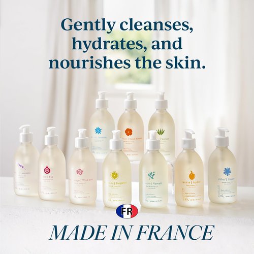 Provence Sante Cleansing Bath & Shower Gel - Moisturizing Almond Oil Body Wash for Dry Skin - Nourishing Fresh Linden Blossom Scent - Made in France - 10.2 Oz