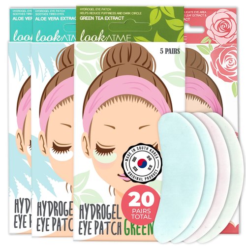 Under Eye Patches for Dark Circles and Puffiness (20 Pairs) - Korean Skin Care Caffeine Collagen Eye Patches for Puffy Eyes -Hydrogel Eye Patch - Under Eye Mask - Aloe Vera Rose Green Tea Gel Eye Pads