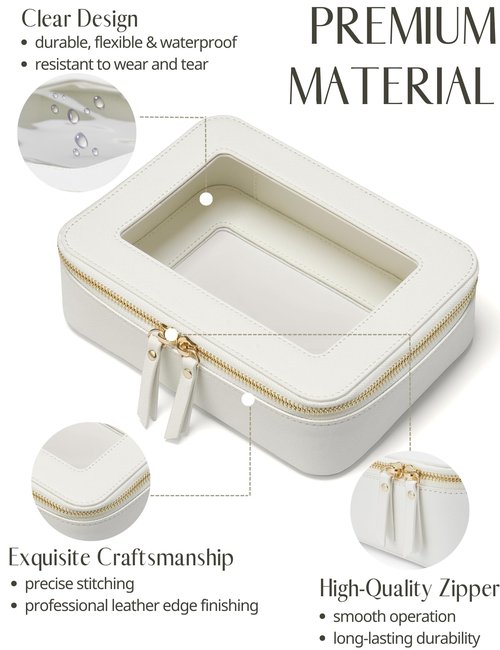 Popvibe Clear Makeup Case Toiletry Bag Travel Clear Cosmetic Bag with Zipper, Make Up Bag Organizer Traveling TSA Approved Transparent Makeup Bag Car for Essentials, Mini & Medium, White