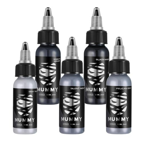 Mummy USA Custom Tattoo Ink Color Gray Set Evenly Long Lasting Vibrant and Bright, No Irritation Set 1 oz Bottles