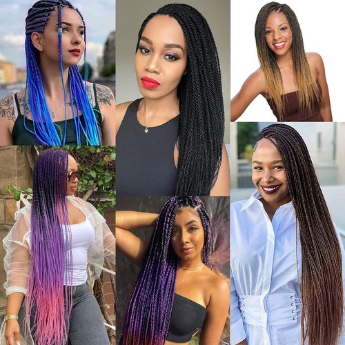 NAYOO Crochet Hair Senegalese Twist, 28 Inch 8 Packs Small Crochet Hair, 35 Strands/Pack Crochet Braids Hair for Black Women, Crochet Twist Hair Hot Water Setting (28 Inch, 1B/Purple/Blue)