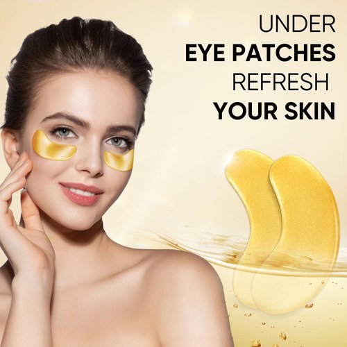 Bukamkom 200Pcs/100 Pair Under Eye Patches Gold for Dark Circles, Puffy Eyes, and Wrinkles, 24K Gold Eye Mask for Face, Eye Cream for Men and Women