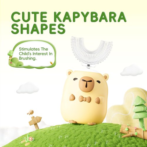 ELOTAME Kids Electric Toothbrush U Shaped - Cartoon Capybara with 6 Brush Heads Full Mouth Degree Cleaning Sonic Toddler Automatic Toothbrush with IPX7 Waterproof (Capybara 2-14 Years)