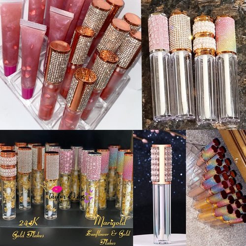 AMORIX 6pcs Lip Gloss Tubes with Wand 5ml Empty Rhinestone Lip Gloss Containers Cute Lipgloss Bottles Crystal Lip Gloss Supplies Kit with Syringe for DIY Lip Gloss Base