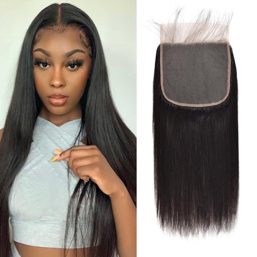 KAFEIER 6x6 Hd Lace Closure Front Brazilian Human Hair With Baby Hair Straight Wave Pre Plucked Lace Closure Free Part Bleached Knot Brazilian Virgin Hair Natural Color 12 inch