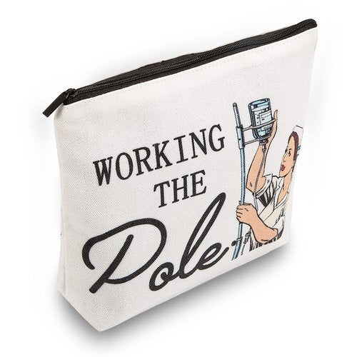 ANEETAFAN ER Nurse Gift,Nurse Gifts for Women Funny Makeup Bags,Working The Pole,Gifts for Nurses Pencil Makeup Pouch Bag with Zipper, Nurse Graduation Gift,Nurses Day Gift,RN Nursing Bag for Work
