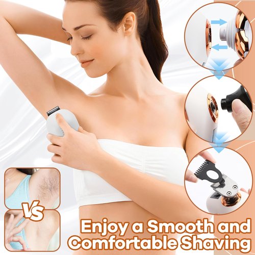 Electric Razors for Women, 5D Facial Hair Removal, 5-in-1 Wet/Dry Bikini Trimmer, Electric Shaver for Women, Rechargeable Face Shaver for Arms Legs Armpit Pubic Area, Painless Womens Grooming Kit