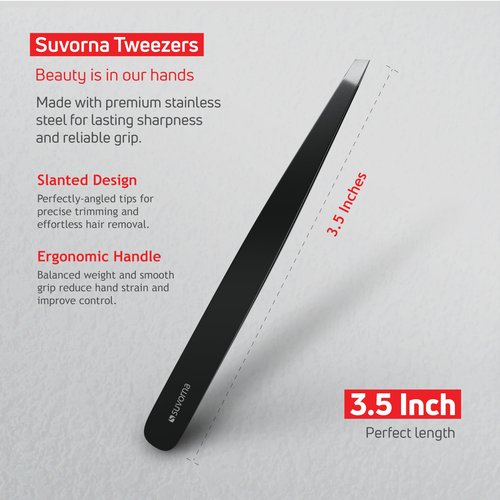Suvorna Premium Beard & Mustache Set with Beard scissors for men, Straight Razor with blades- Facial Hair/Nose/Eyebrow Scissors - Slant Tweezers (6 Pcs Black)