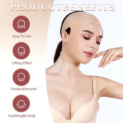 FABLESMODA V-Line Lifting Chin Strap for Women - Double Chin Reducer & Face Slimming Mask for Sleeping & Overnight Skincare, Reusable Jawline Trainer with Adjustable Pressure to Tighten Skin
