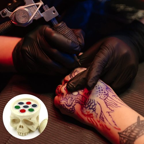 Skull Tattoo Ink Cup Holder - Yangna Skull Head Tattoo Ink Cap Holder 7 Holes Stand Hard Resin Pigment Cap Holder