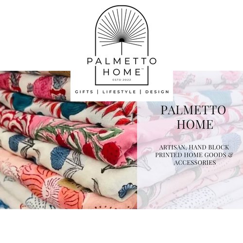 Palmetto Home Block Print Designer Toiletry Bag & Makeup Case - Boho Floral Quilted Pouch for Cosmetics