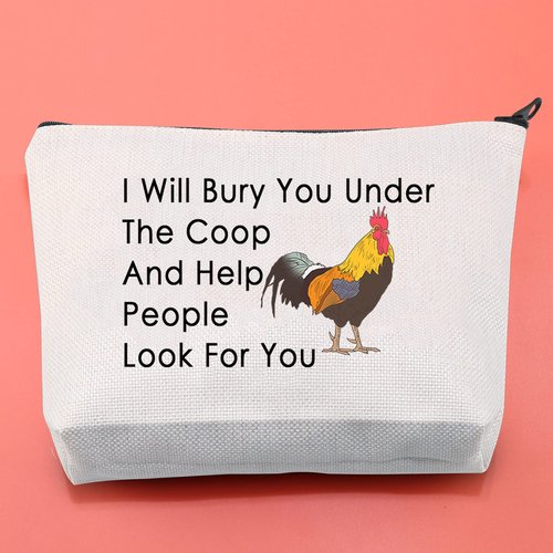 BLUPARK Funny Chicken Gift Chicken Lover Makeup Bag I Will Bury You Under The Coop Cosmetic Bag for Chicken Mom Lady (I Will Bury You)