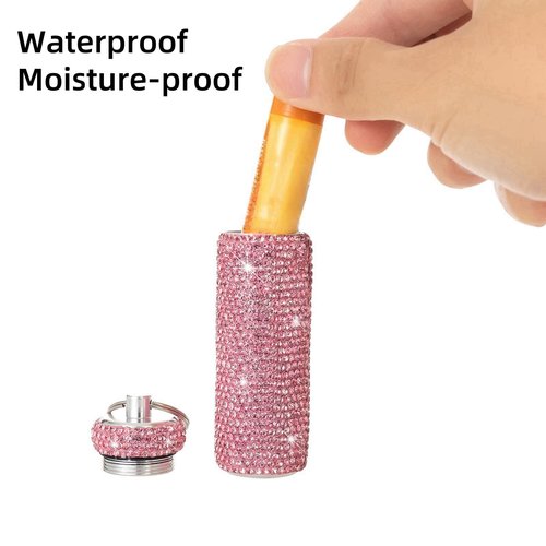 Veseek Lipstick Holder Keychain 2Pcs Lip Balm Holder Lip Balm Sleeve Bling Lip Gloss Holder Keychain Travel Metal Lip Balm Organizer Case Cute Stocking Stuffers Gift for Women (Pink)