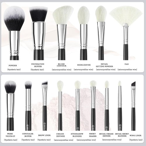 BEILI 15PCS Makeup Brushes Set, Professional Beauty Brushes Set for Foundation Powder, Concealer, Eyebrow, Eyeshadow, Contour, Eyeliner, Eye Blending Brush