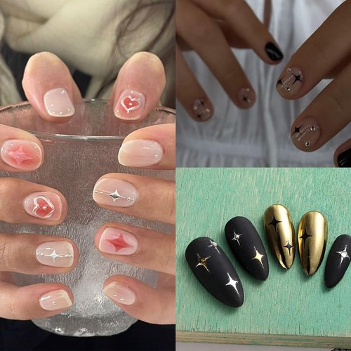 NOOEPC Star Nail Stickers, Nail Sstickers for Nail Art Decals Silver Gold Black Holographic Decals Supplies Design Decoration Accessories