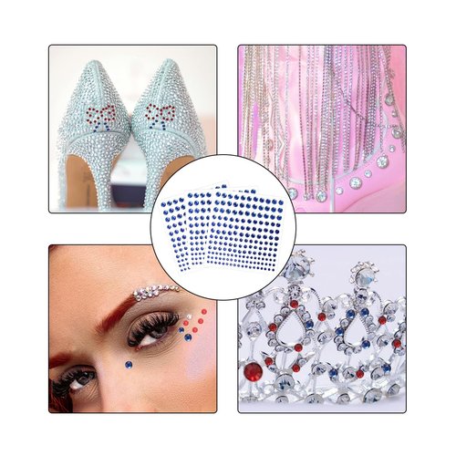 5 Sheets Self Adhesive Pearl Stickers, Flat Back Pearls Sticker, 4 Size Self Adhesive Rhinestone Gem Stickers for DIY Crafts Craft Card Decorations Nail Art Beauty Makeup (Blue)