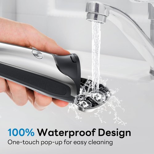 DOAO Electric Razor for Men, 100% Waterproof, Gentle on Sensitive Skin, Wet & Dry Rotary Electric Shavers for Men, Pop-up Beard Trimmer, 120 Min Shaving, 1.5H Fast Charge, Ergonomic Men's Shaver