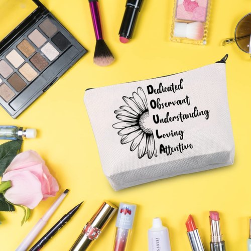 G2TUP Doula Quote Thank you Appreciation Gift Dedicated Observant Understanding Loving Attentive Makeup Bag Midwife Doula Cosmetic Bag OBGYN Gift (Dedicated Observant White Bag 1.0)
