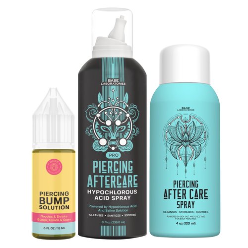 Piercing Aftercare Kit – Piercing Bump Oil, Sterilizing Saline Spray, and Hypochlorous Acid Spray | Cleanse, Treat, and Heal Piercing Bumps, Keloids, and Scars
