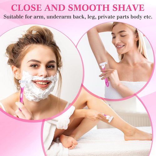 Leriton 96 Count Women's Disposable Razors Blades Bulk 3 Blade Razors for Women Disposable Head Razor Sensitive Skin Razor Comfortable Shave for Bathing Hotel Travel