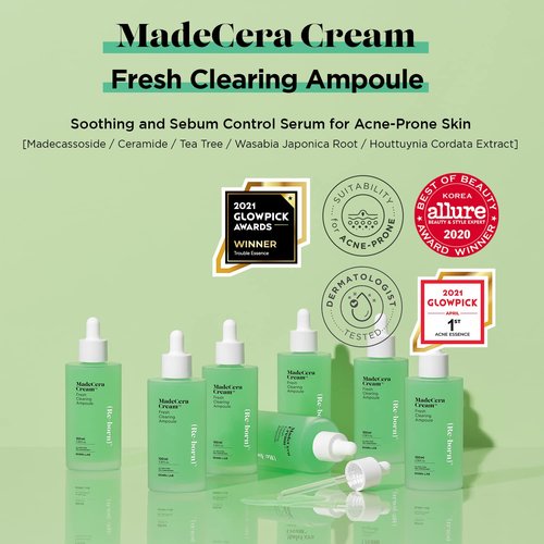 SKINRxLAB Made Cera Cream Fresh Clearing Ampoule Serum 100ml (3.38 fl.oz.) - Pore Minimizing and Cooling Serum for Acne-Prone Skin, Calming and Hydrating Flaky Skin with Cica, Tea Tree, and Ceramide