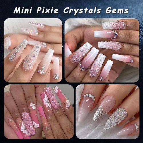 Tiny Nail Rhinestones 1.5mm Clear AB Mini Pixie Crystals Gems, 0.6-0.8mm Iridescent Micro Caviar Beads Sugar Glitter Beads Dust Charms for Nail Art Design DIY Crafts Accessories