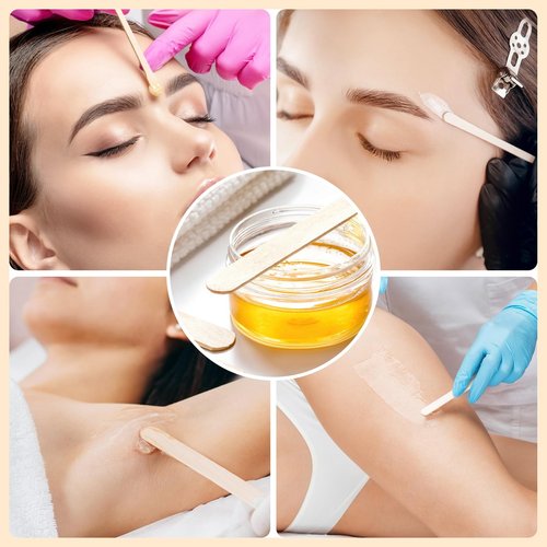 WoBiogHo 500 Pcs 4 Style Waxing Sticks Assorted Wooden Wax Applicator Stick for Body Legs Face Eyebrows and Small Medium Large Sizes Waxing Spatulas Popsicle Stick for Hair Removal Wood Craft Sticks