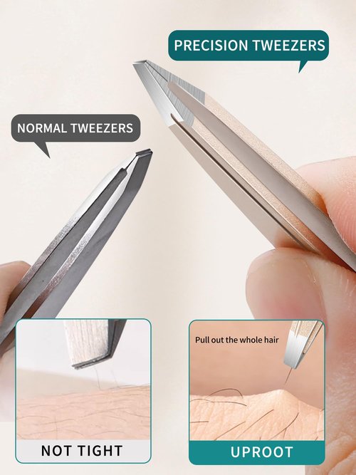 Tweezers Set for Women Facial Hair: Stocking Stuffers 4Pcs Stainless Steel Eyebrow Tweezer Set with Travel Mirror Case, Suitable for Everyday Use in Car, Purse