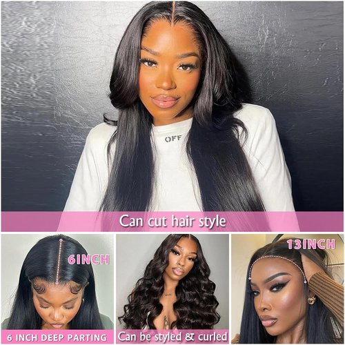 goodear 13x6 Straight Lace Front Wig Pre Plucked Lace Front Wigs with Baby Hair Glueless Lace Wigs for Women 26 Inch Full, soft, lifelike, breathable Daily Party (613# White Blonde, Long 26inch)