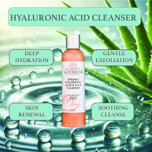 GLIMMER GODDESS Organic Exfoliating Anti-Aging Face Cleanser - Micro Jojoba Pearls, 8 oz