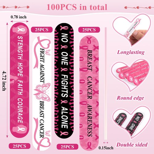 100 Sets 4.72" Breast Cancer Awareness Gift Nail File with Pink Ribbon Design Breast Cancer Awareness Nail Files Bulk Manicure Tools for Women Party Gift Accessories (100PC)