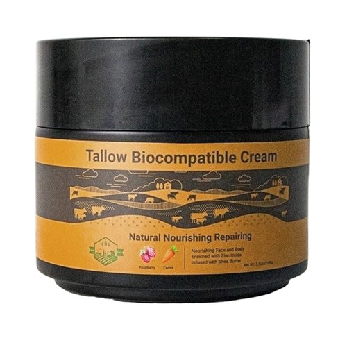 Wholly Kaw Grass-Fed Tallow Cream Unscented Non Greasy Odor Free Suitable for Sensitive Skin Non Nano Zinc Oxide for protection Fragrance Free Preservative Free For Dry Skin Glass jar 3.52oz