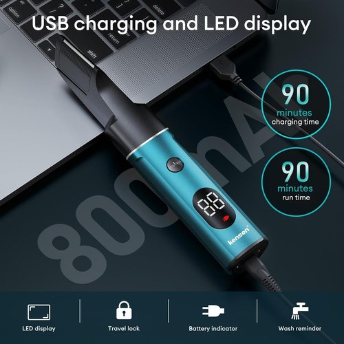 kensen Body Hair Trimmer for Men 3-in-1 Beard Trimmer for Men, Manscape Men's Groin & Pubic Hair Trimmer IPX6 Waterproof Wet/Dry Hair Clippers for Mens Rechargeable Electric Razor for Mens (Blue)