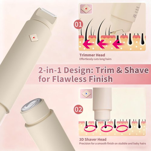 Cordless Bikini Shaver, Bikini Trimmer for Women, 2-in-1 Electric Razors Body Hair Removal, Dual Head Women's Hair Trimmer for Leg Arm Body Pubic Grooming Tool (Brown)