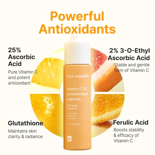 Face Republic Vitamin C 25 Concentrated Ampoule | 25% Ascorbic Acid, Glutathione, Antioxidants | No Irritation, Improve Skin Tone | Radiant Skin