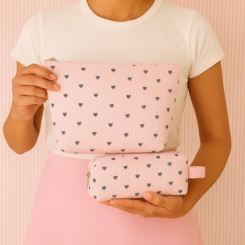 Apxouans Makeup Bag for Women Fashion Heart Shape Cosmetic Bag for Travel Toiletry Bag for Teen Girls Preppy Teacher Gifts Trendy Stuff Pink