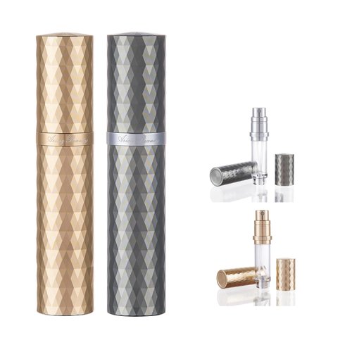 AricizBeauty Travel Refillable Perfume Atomizer 0.17fl.oz/5ml. Cologne Pocket Recyclable Portable Sprayer Bottle. Mini Scent Pump Case Dispenser Perfume Container (GREY+GLOD)