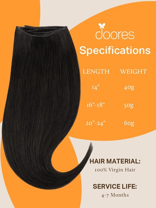 DOORES Genius Sew in Hair Extensions Virgin Hair Bundles, 18 Inch Natural Black 50g, Invisible Natural Sew in Weft Extensions