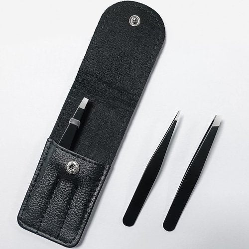 TOPMEET Eyebrow Tweezers Set,Stainless Steel Precision Remover Kit for Facial Hair, Inward Growing Hair and Splinter,Suitable for Women, Men (Black)